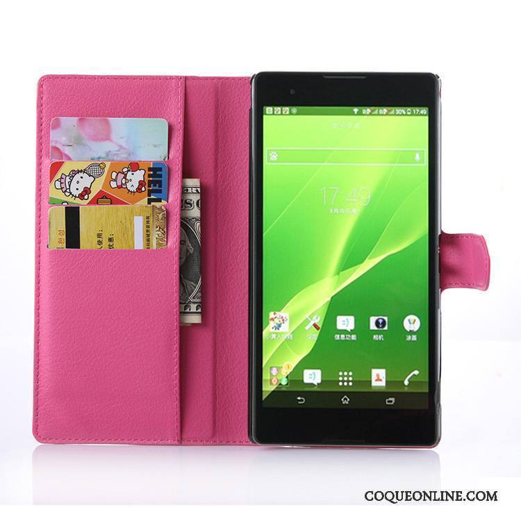 Sony Xperia T2 Protection Portefeuille Téléphone Portable Coque De Téléphone Étui En Cuir Carte Rose