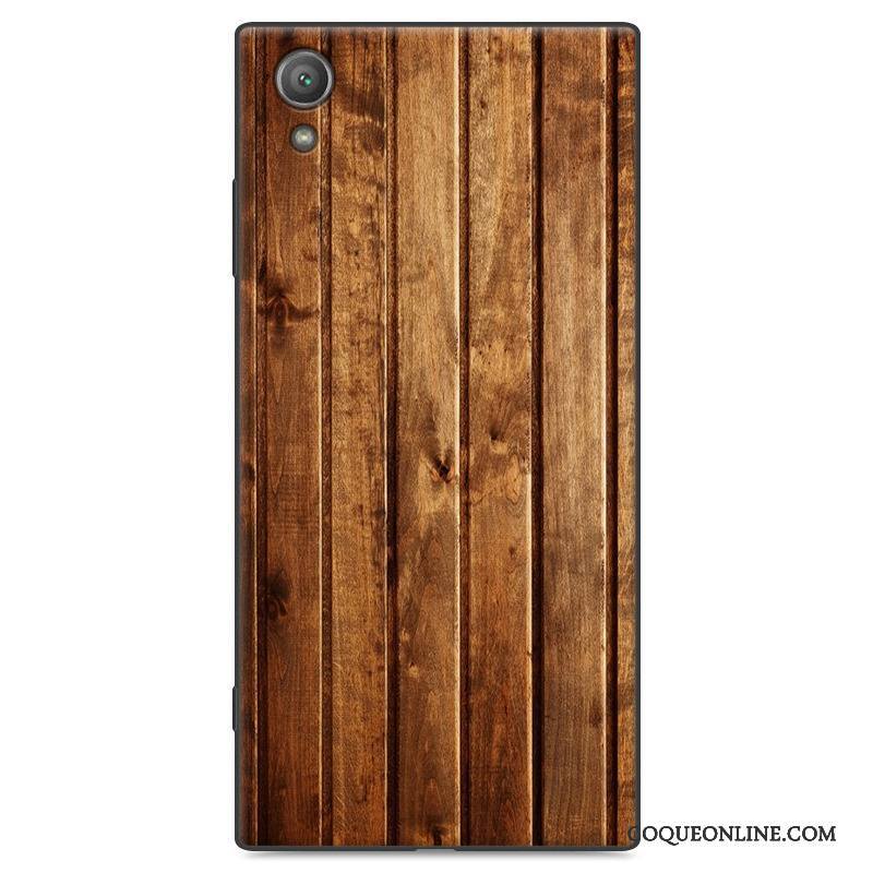 Sony Xperia Xa1 Plus Coque Protection Grain De Bois Peinture Délavé En Daim Marron Silicone Fluide Doux