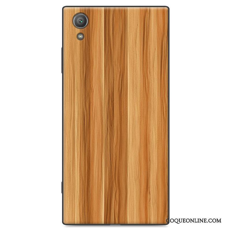 Sony Xperia Xa1 Plus Coque Protection Grain De Bois Peinture Délavé En Daim Marron Silicone Fluide Doux