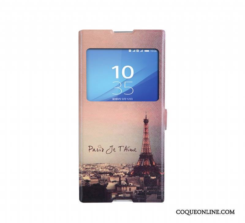 Sony Xperia Xa1 Ultra Fluide Doux Étui Ouvrir La Fenêtre Dessin Animé Support Bleu Coque De Téléphone