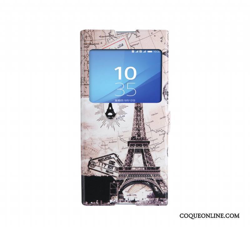 Sony Xperia Xa1 Ultra Fluide Doux Étui Ouvrir La Fenêtre Dessin Animé Support Bleu Coque De Téléphone