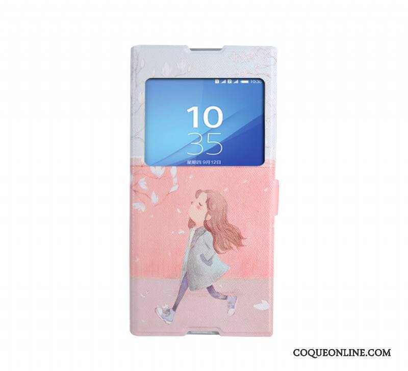 Sony Xperia Xa1 Ultra Fluide Doux Étui Ouvrir La Fenêtre Dessin Animé Support Bleu Coque De Téléphone