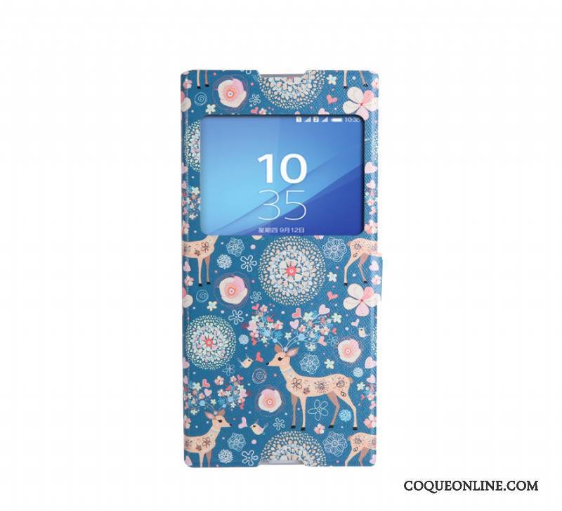 Sony Xperia Xa1 Ultra Fluide Doux Étui Ouvrir La Fenêtre Dessin Animé Support Bleu Coque De Téléphone