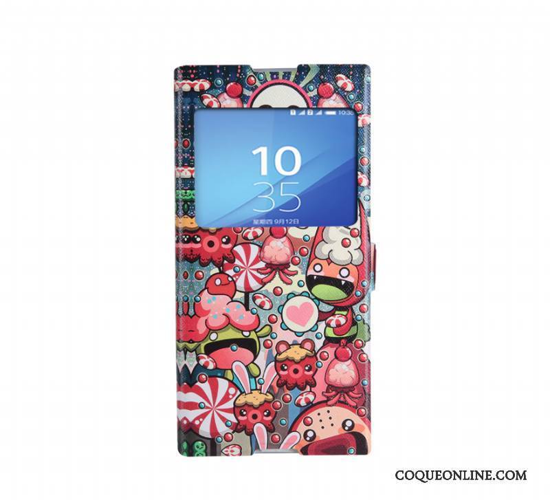 Sony Xperia Xa1 Ultra Fluide Doux Étui Ouvrir La Fenêtre Dessin Animé Support Bleu Coque De Téléphone