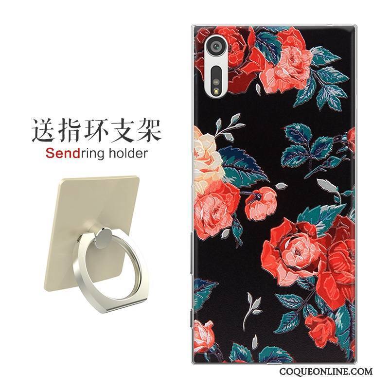 Sony Xperia Xz Gaufrage Coque Protection Difficile Rose Fleurs Étui