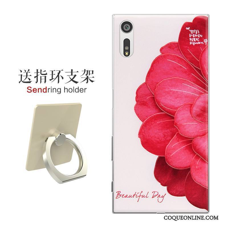 Sony Xperia Xz Gaufrage Coque Protection Difficile Rose Fleurs Étui