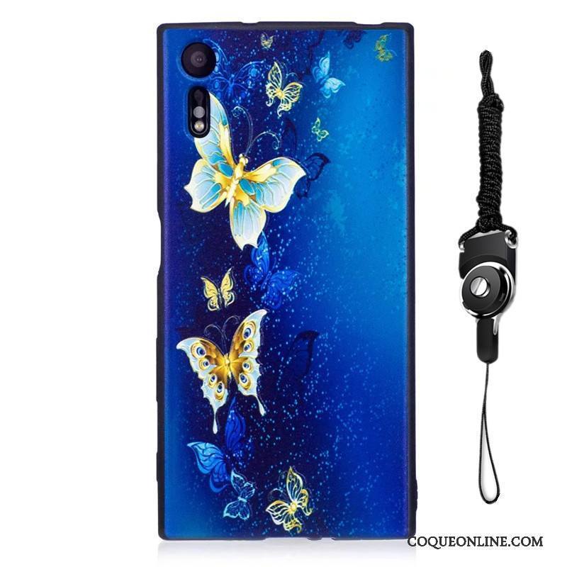 Sony Xperia Xz Peinture Délavé En Daim Étui Dessin Animé Fluide Doux Coque De Téléphone Bleu