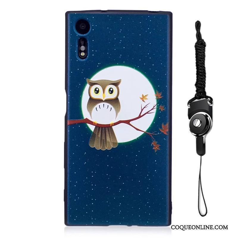 Sony Xperia Xz Peinture Délavé En Daim Étui Dessin Animé Fluide Doux Coque De Téléphone Bleu