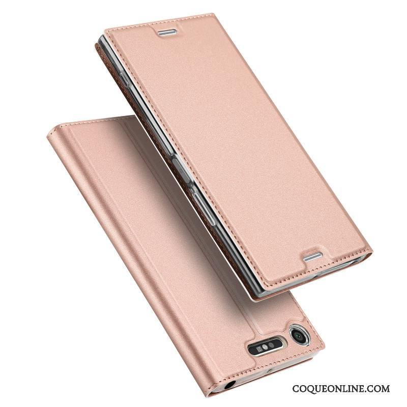 Sony Xperia Xz1 Compact Coque Or Rose Étui En Cuir Protection Housse Fluide Doux Téléphone Portable Support