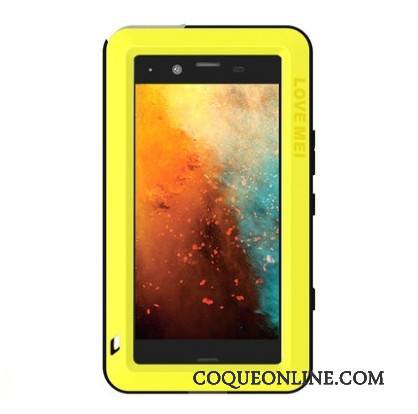 Sony Xperia Xz1 Compact Métal Protection Trois Défenses Coque De Téléphone Silicone Jaune Étui