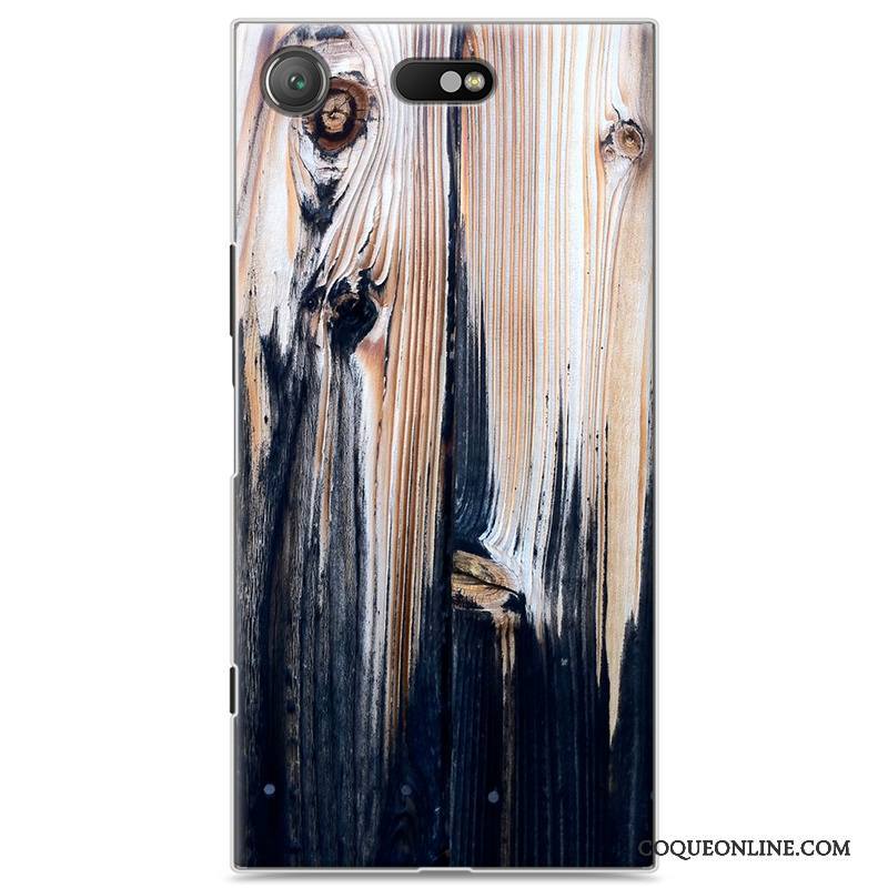 Sony Xperia Xz1 Compact Protection Étui Coque De Téléphone Peinture Grain De Bois Bleu Difficile