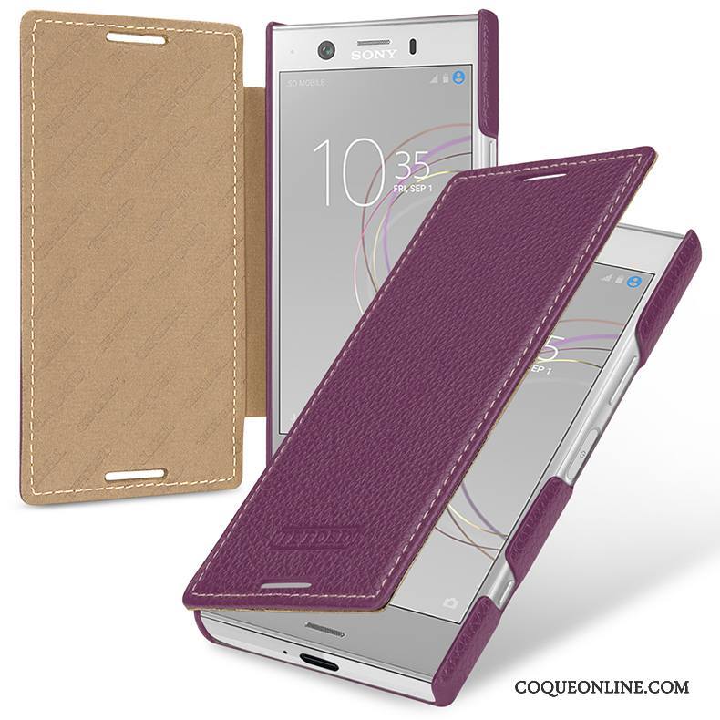 Sony Xperia Xz1 Compact Protection Étui Violet Housse Coque De Téléphone Cuir Véritable Incassable
