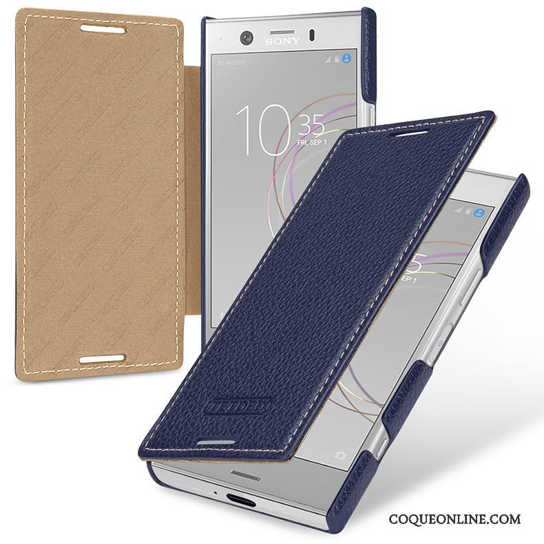 Sony Xperia Xz1 Compact Protection Étui Violet Housse Coque De Téléphone Cuir Véritable Incassable