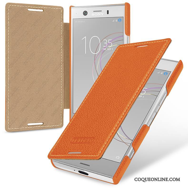 Sony Xperia Xz1 Compact Protection Étui Violet Housse Coque De Téléphone Cuir Véritable Incassable