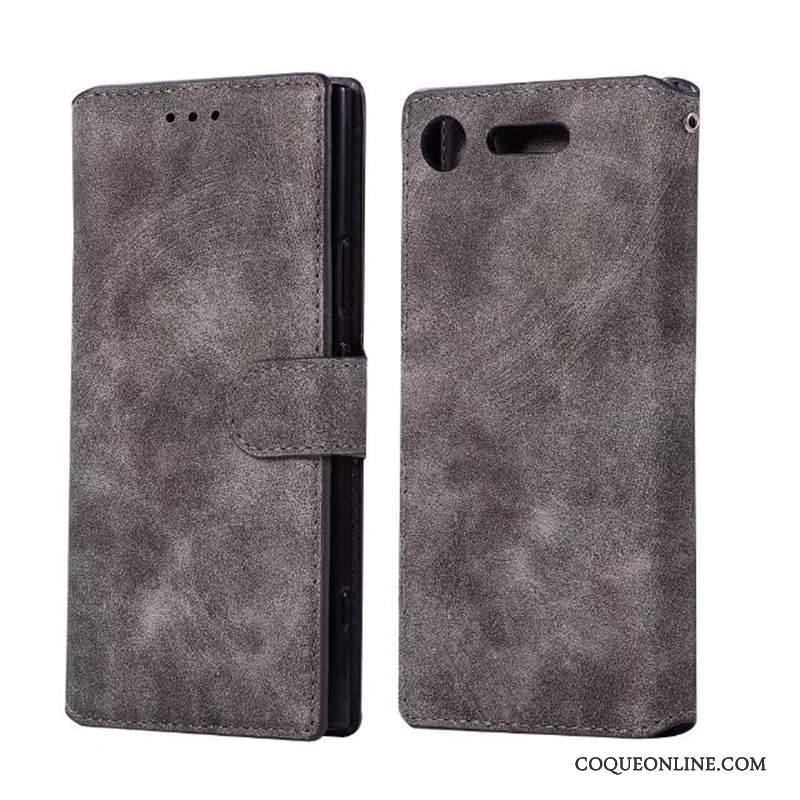 Sony Xperia Xz1 Coque De Téléphone Étui En Cuir Protection Housse Carte Gris Fluide Doux