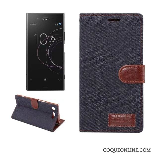 Sony Xperia Xz1 Protection Coque De Téléphone Étui Bleu Clair Étui En Cuir En Denim Téléphone Portable