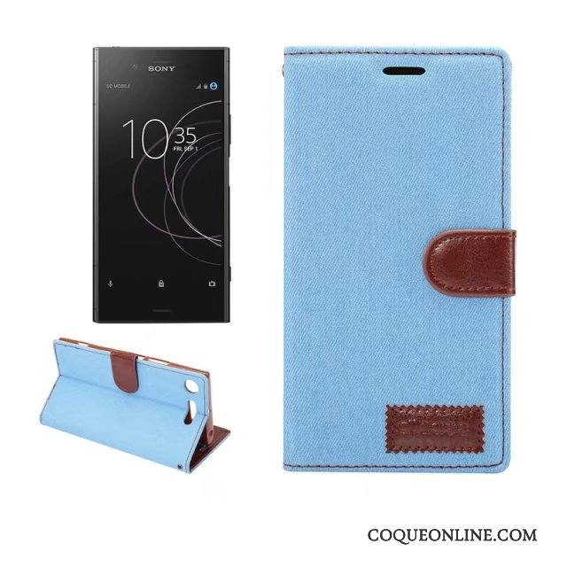 Sony Xperia Xz1 Protection Coque De Téléphone Étui Bleu Clair Étui En Cuir En Denim Téléphone Portable