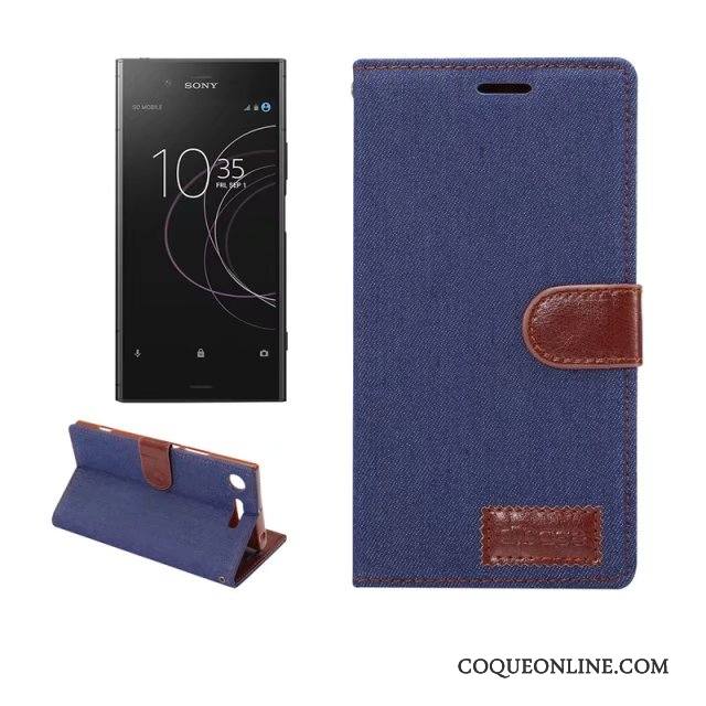 Sony Xperia Xz1 Protection Coque De Téléphone Étui Bleu Clair Étui En Cuir En Denim Téléphone Portable
