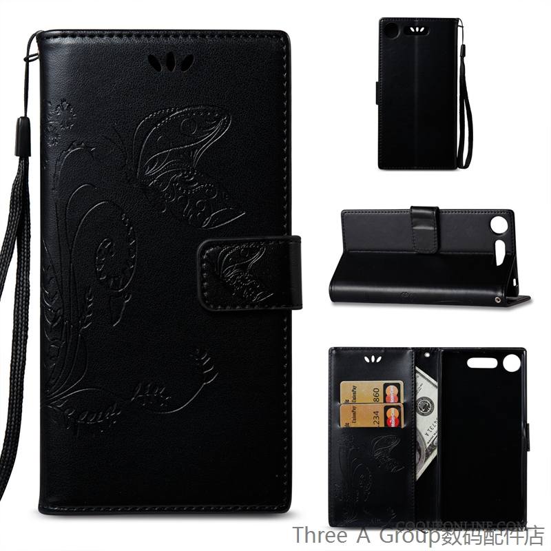 Sony Xperia Xz1 Téléphone Portable Carte Protection Étui En Cuir Housse Rouge Coque