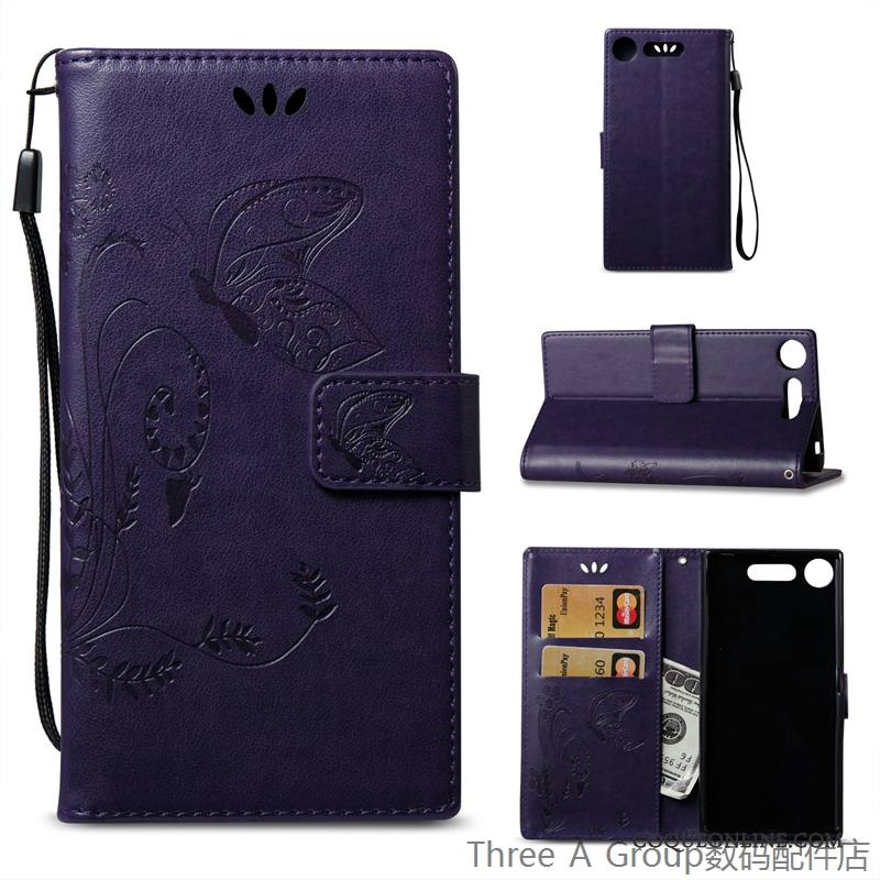 Sony Xperia Xz1 Téléphone Portable Carte Protection Étui En Cuir Housse Rouge Coque