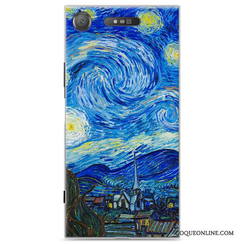 Sony Xperia Xz1 Étui Peinture Incassable Violet Protection Dessin Animé Coque