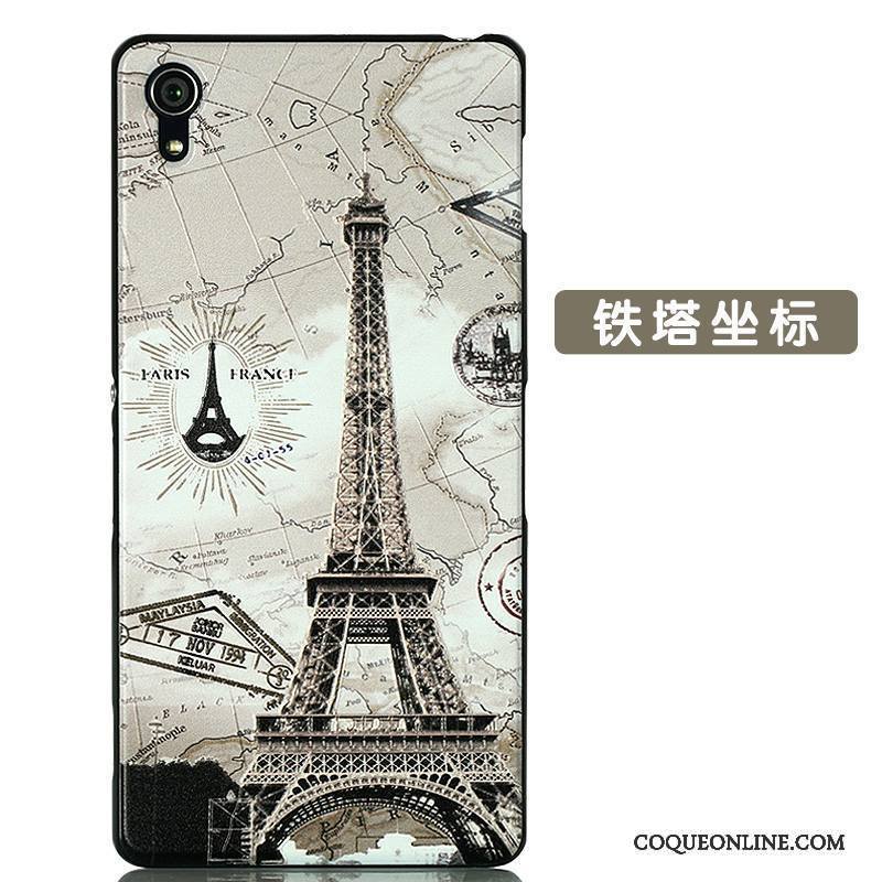 Sony Xperia Z2 Coque Dessin Animé Noir Protection Très Mince Gaufrage Bleu Délavé En Daim