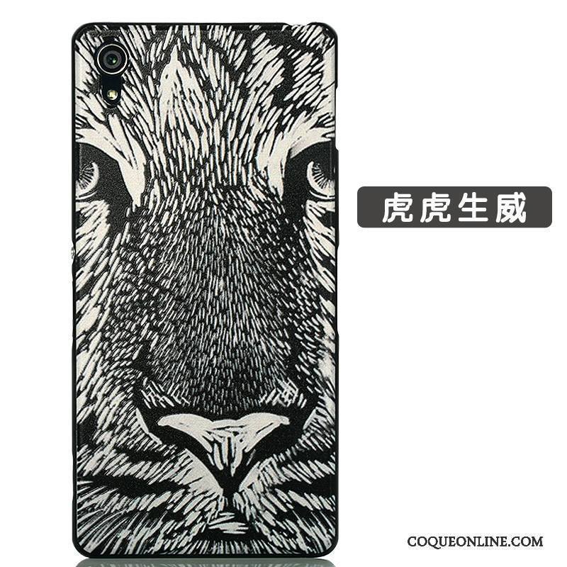 Sony Xperia Z2 Coque Dessin Animé Noir Protection Très Mince Gaufrage Bleu Délavé En Daim