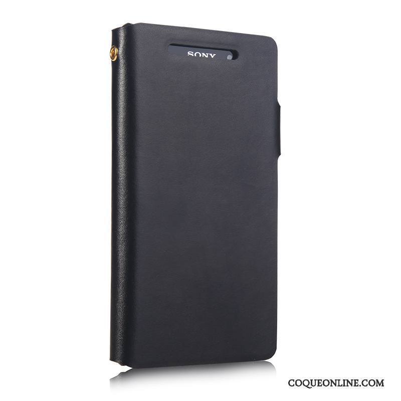 Sony Xperia Z2 Téléphone Portable Bleu Étui Cuir Véritable Étui En Cuir Protection Coque De Téléphone