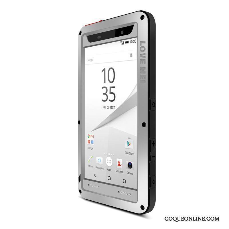 Sony Xperia Z5 Compact Délavé En Daim Trois Défenses Coque De Téléphone Étui Argent Métal Protection