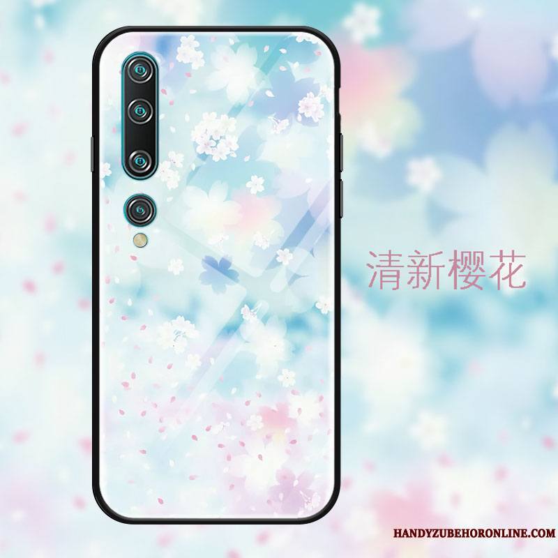 Xiaomi Mi 10 Coque Étui Verre Protection Frais Rêver Sakura Noir