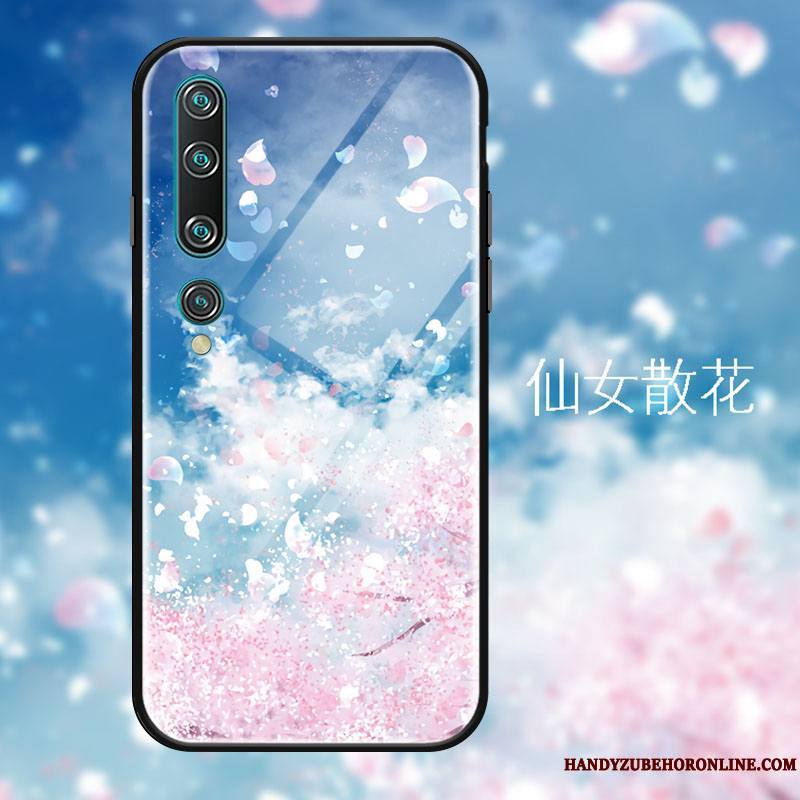 Xiaomi Mi 10 Coque Étui Verre Protection Frais Rêver Sakura Noir