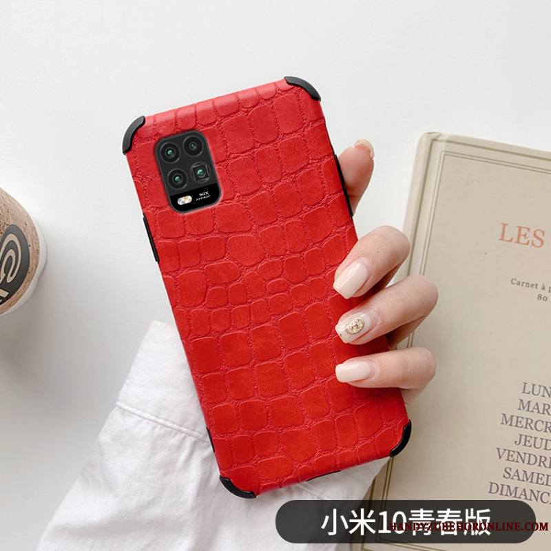Xiaomi Mi 10 Lite Coque Étui Très Mince Vent Protection Crocodile Modèle Simple Petit