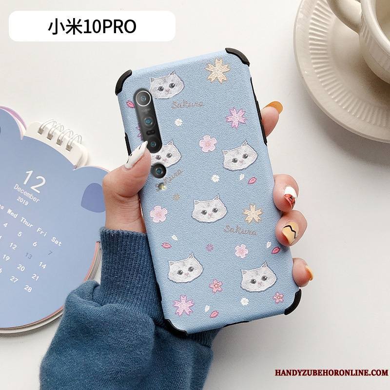 Xiaomi Mi 10 Pro Coque Protection Chat Soie Mulberry Incassable Tout Compris Fleur Silicone