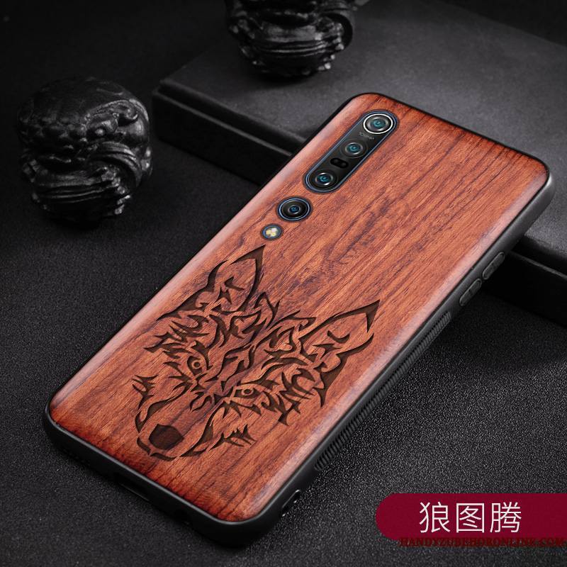 Xiaomi Mi 10 Pro Coque Simple En Bois Étui Vintage Style Chinois Personnalisé Personnalité