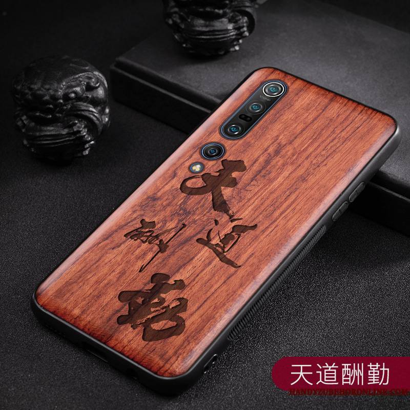 Xiaomi Mi 10 Pro Coque Simple En Bois Étui Vintage Style Chinois Personnalisé Personnalité