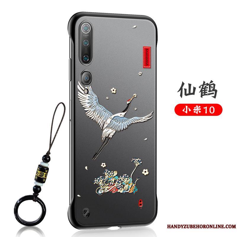 Xiaomi Mi 10 Style Chinois Gaufrage Grue Fluide Doux Coque De Téléphone Créatif Net Rouge