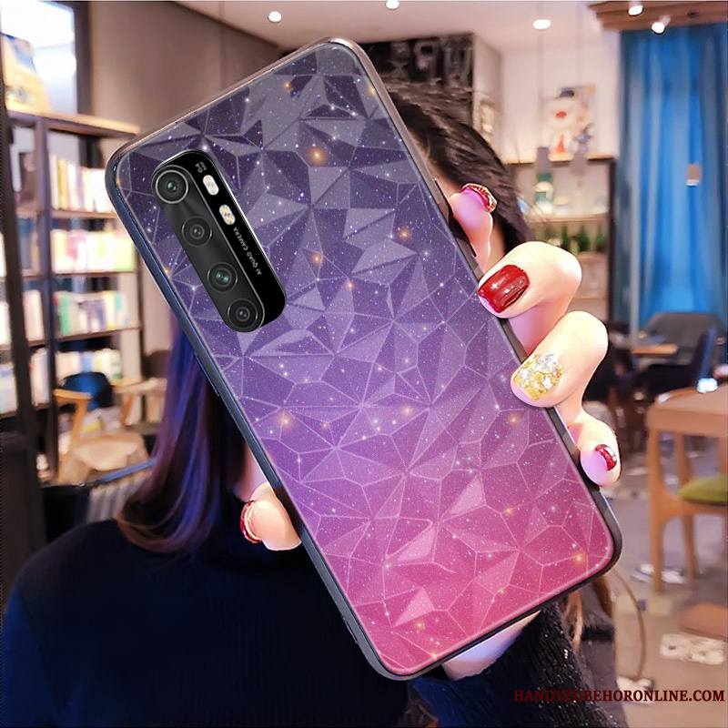 Xiaomi Mi Note 10 Lite Coque Modèle Fleurie Protection Étui Cœur Petit Violet Losange