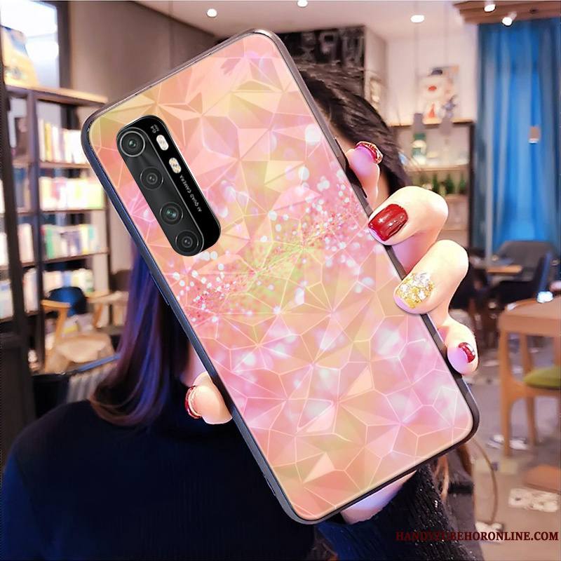 Xiaomi Mi Note 10 Lite Coque Modèle Fleurie Protection Étui Cœur Petit Violet Losange