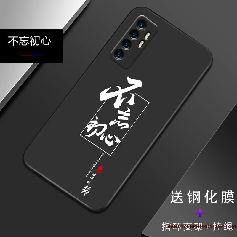 Xiaomi Mi Note 10 Lite Fluide Doux Petit Coque Personnalité Noir Simple De Téléphone