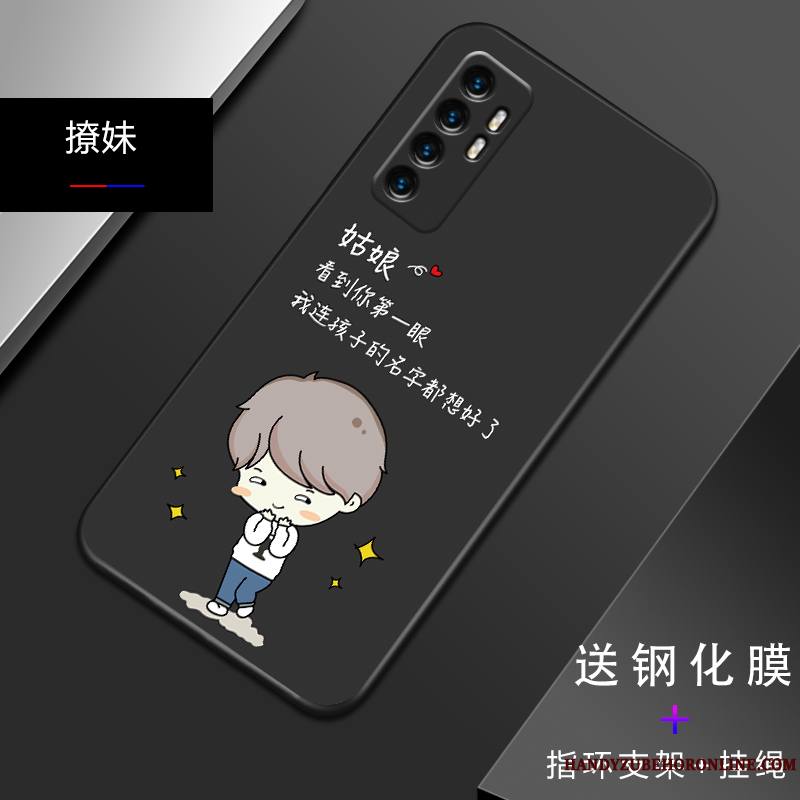 Xiaomi Mi Note 10 Lite Fluide Doux Petit Coque Personnalité Noir Simple De Téléphone