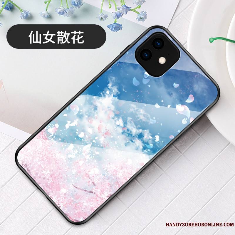iPhone 11 Coque De Téléphone Sakura Nouveau Verre Bleu Simple Fluide Doux
