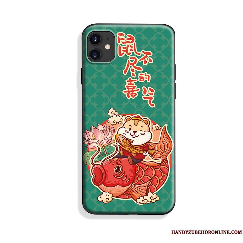 iPhone 11 Coque Net Rouge Rat Style Chinois Silicone Fluide Doux Personnalité Dessin Animé