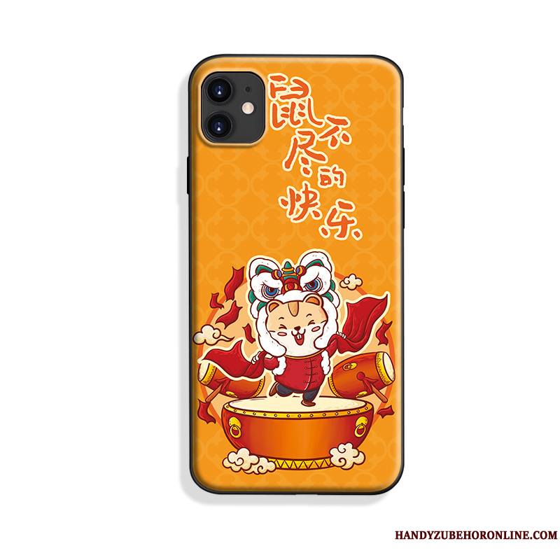 iPhone 11 Coque Net Rouge Rat Style Chinois Silicone Fluide Doux Personnalité Dessin Animé