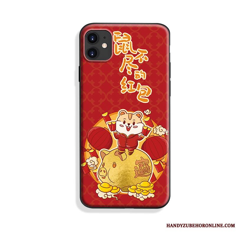 iPhone 11 Coque Net Rouge Rat Style Chinois Silicone Fluide Doux Personnalité Dessin Animé