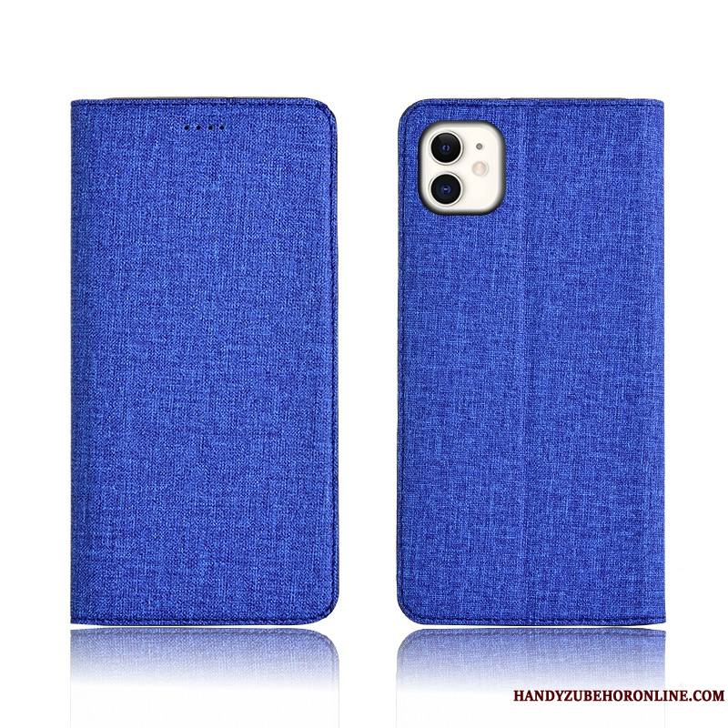 iPhone 11 Coque Étui En Cuir Incassable Bleu Lin Clamshell Créatif Protection