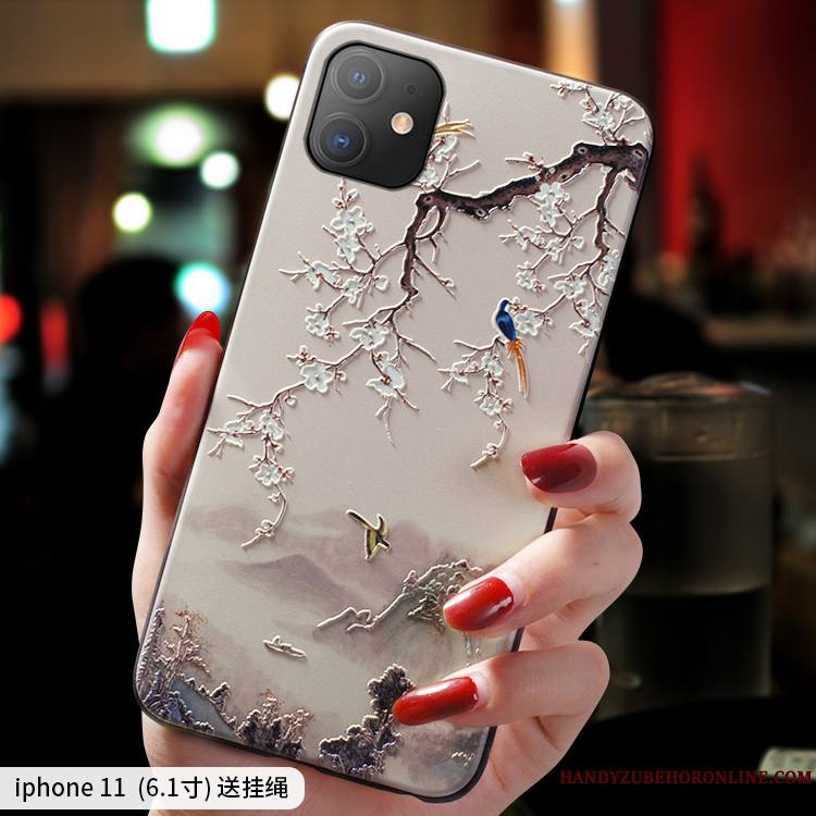 iPhone 11 Net Rouge Coque De Téléphone Très Mince Fluide Doux Créatif Silicone Blanc
