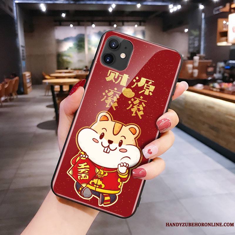 iPhone 11 Net Rouge Rat Coque De Téléphone Dessin Animé Silicone Verre