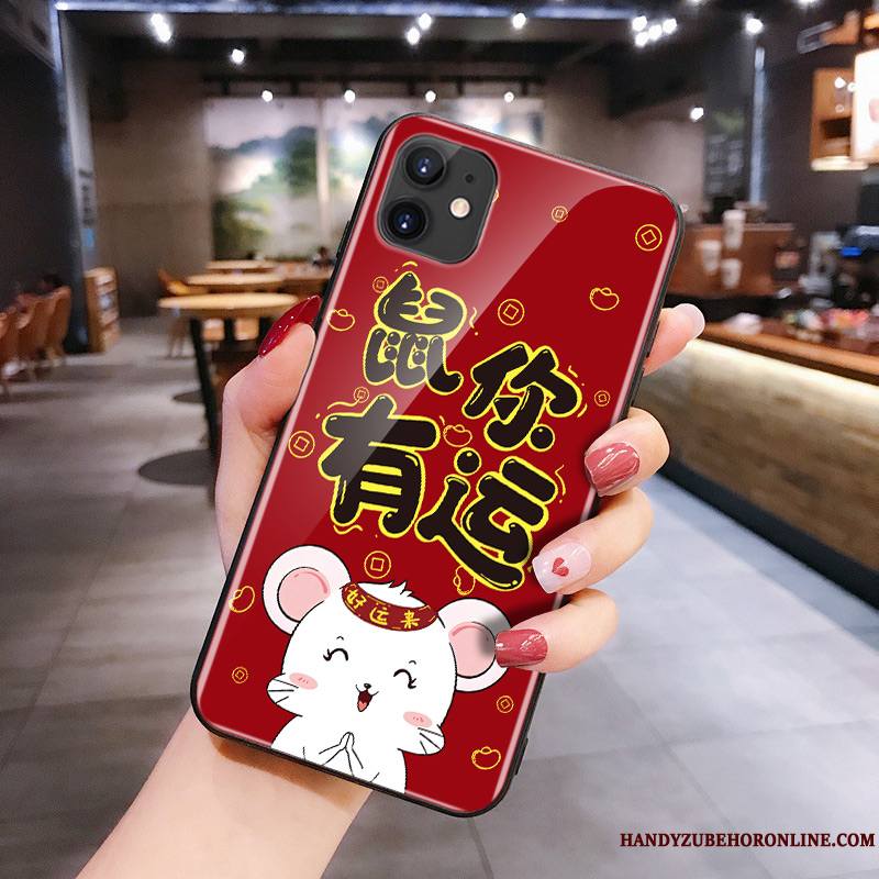 iPhone 11 Net Rouge Rat Coque De Téléphone Dessin Animé Silicone Verre