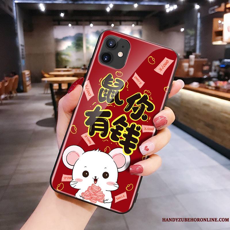 iPhone 11 Net Rouge Rat Coque De Téléphone Dessin Animé Silicone Verre