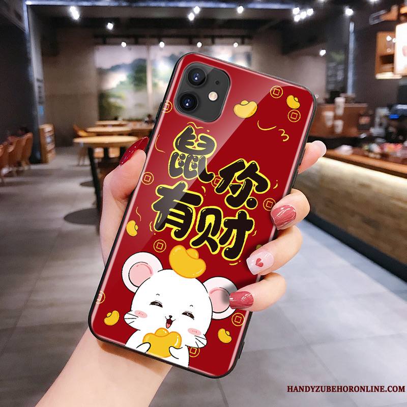 iPhone 11 Net Rouge Rat Coque De Téléphone Dessin Animé Silicone Verre